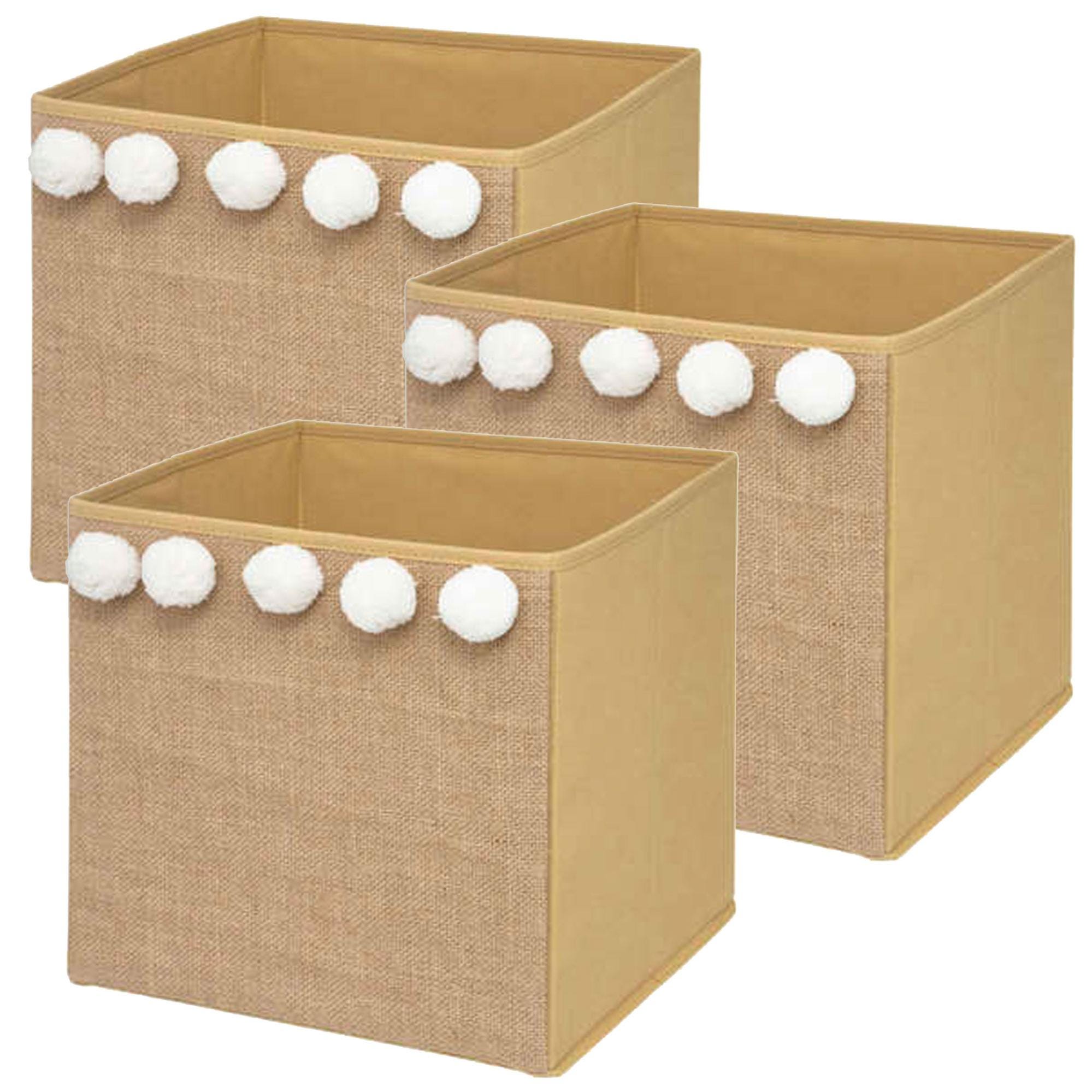 Set 3 scatole portaoggetti per bambini con pompon