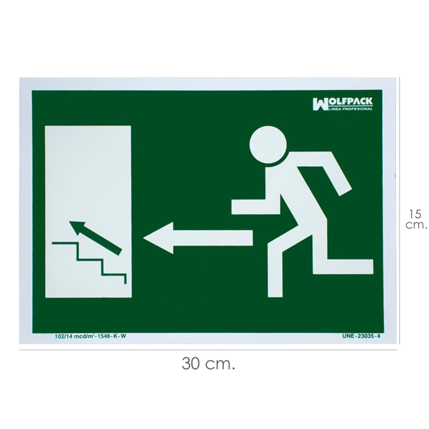 Wolfpack Linea Profesional - Cartel / Señal Fluorescente Salida Escalera Izquierda Arriba 21X30 Cm. En Oferta Cartel / Señal Fluorescente Salida Escalera Izquierda Arriba 21X30 Cm.