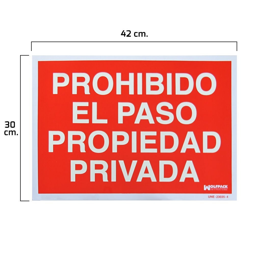 Cartel Chapa Propiedad Privada Prohibido El Paso 30x40 Cm