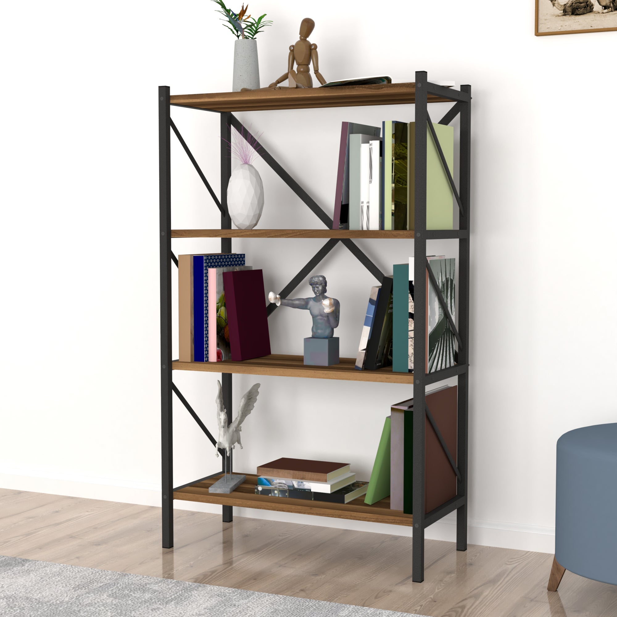 Scaffale da Terra 'Vanylven' Libreria a 5 Ripiani Mobile da Stoccaggio -  Effetto Marmo Nero [en.casa]