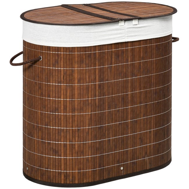 Cesto para ropa sucia de bambú de 100L HOMCOM 62,5x37x60,5 cm marrón |  Leroy Merlin