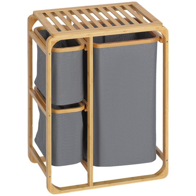 Cesto para ropa sucia de bambú con 3 bolsas HOMCOM 50x32x69,7 cm gris |  Leroy Merlin
