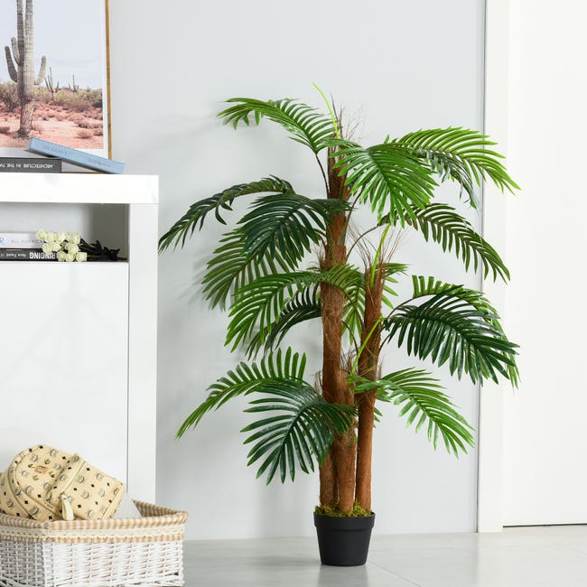 HOMCOM Planta Ficus Artificial 110 cm Planta Artificial con 90 Hojas Musgo  y Maceta para Interior y Exterior Verde