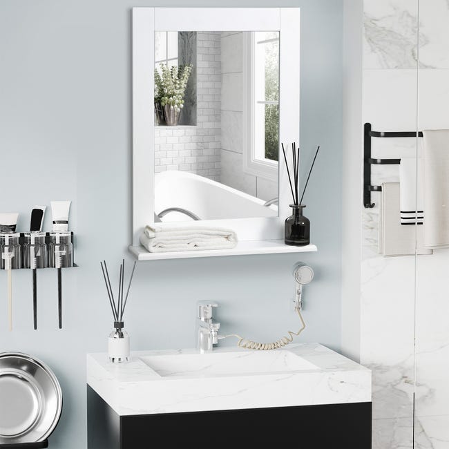 Espejo de baño con estante de almacenaje kleankin 50x11,5x60 cm blanco