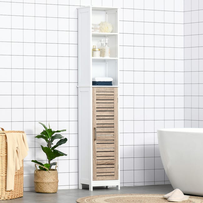 Mueble auxiliar para baño con un diseño estrecho y compacto de