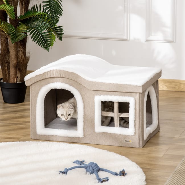 Casa plegable para gatos con cojines suaves PawHut 63.5x37x40 cm