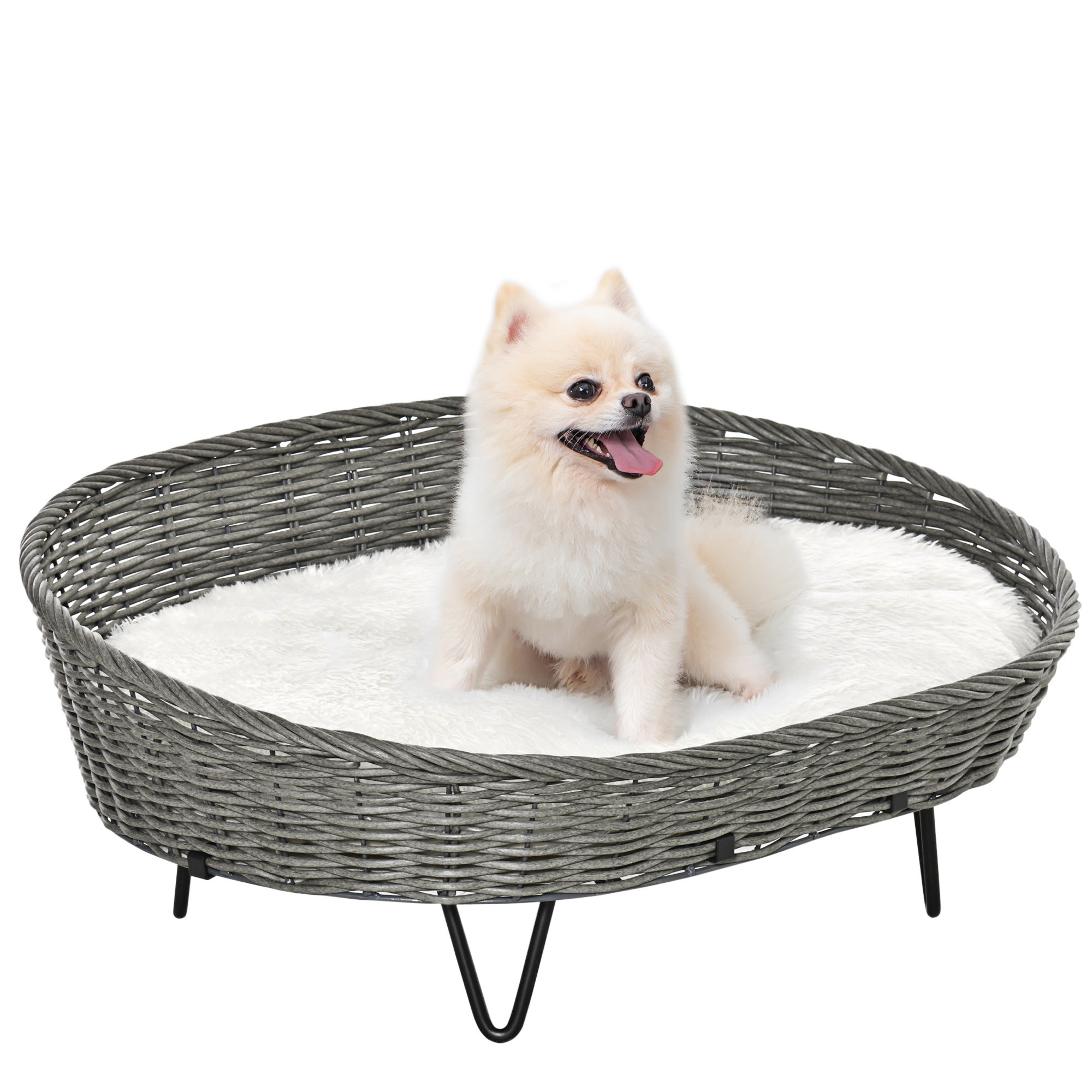 Cama para perros de mimbre con coj n lavable PawHut 76x59x32 cm