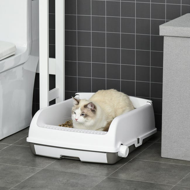 Bandeja higiénica para gatos Pawhut blanco 62x46,5x19,5 cm