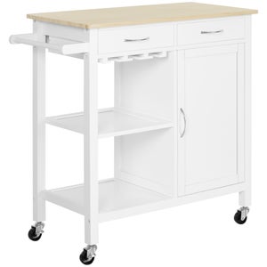 Carro de cocina con ruedas 1 cajón 2 estantes HOMCOM 76x48x88cm  blanco_801-231