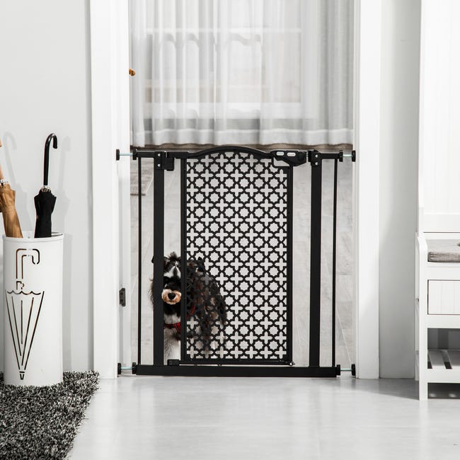 Barrera de seguridad perros con puerta PawHut 74-80x76,2 cm blanco