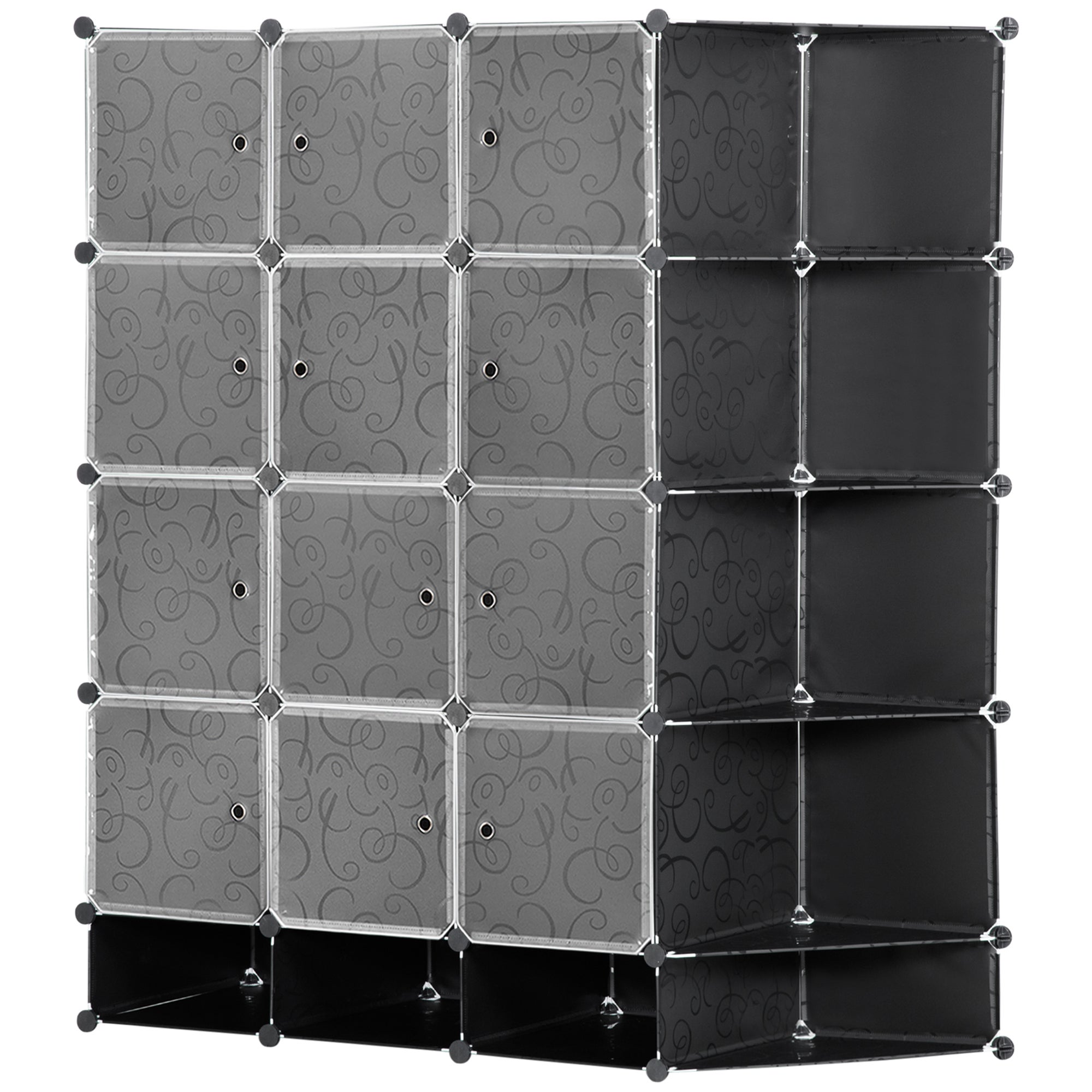 Armario modular con 16 cubos y 2 barras HOMCOM 145x46x162 cm negro
