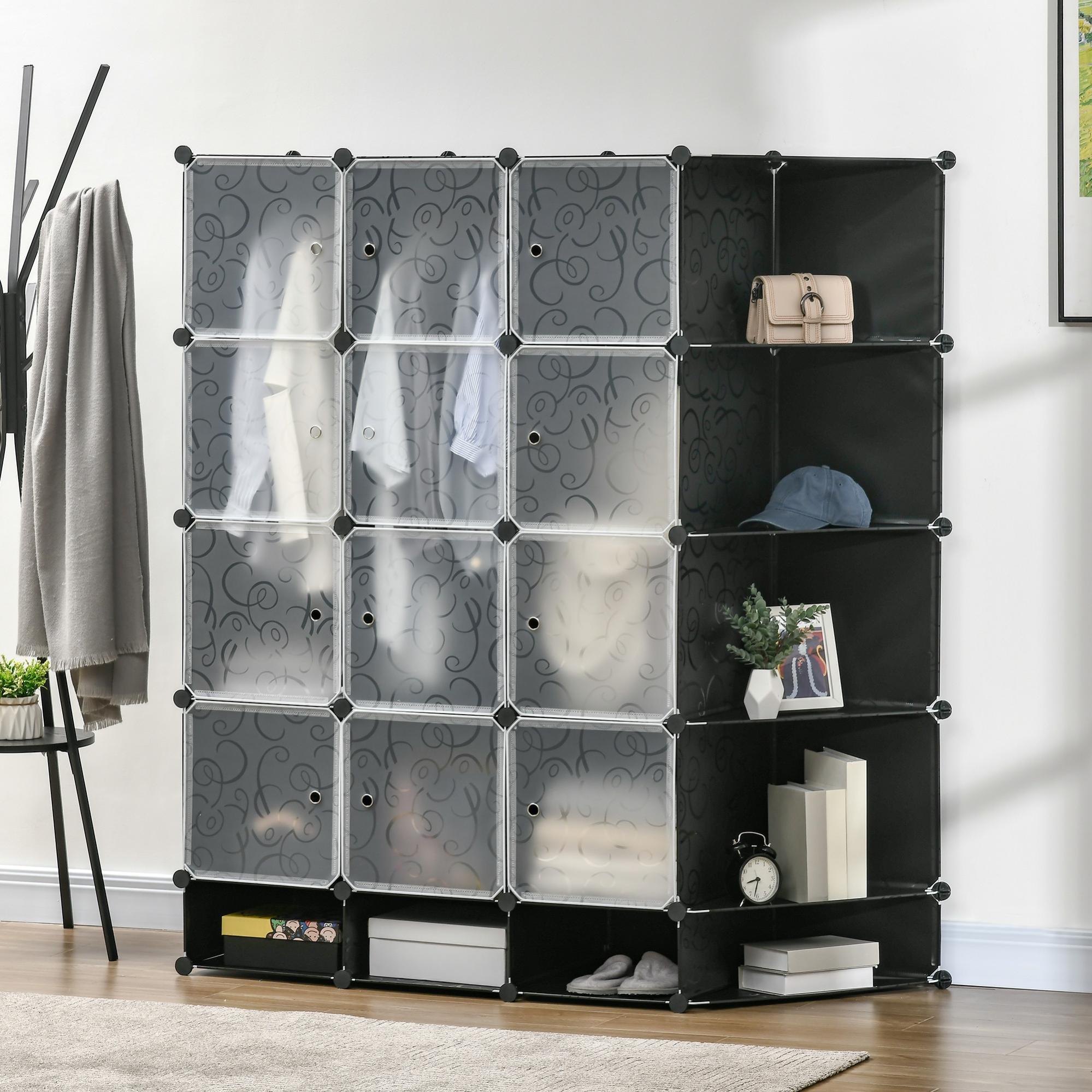 Armario modular con 16 cubos y 2 barras HOMCOM 145x46x162 cm negro | Leroy