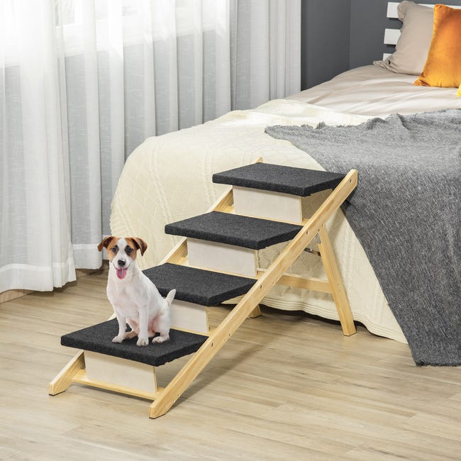 Escalera de madera para perros plegable PawHut 122x44x62cm natural