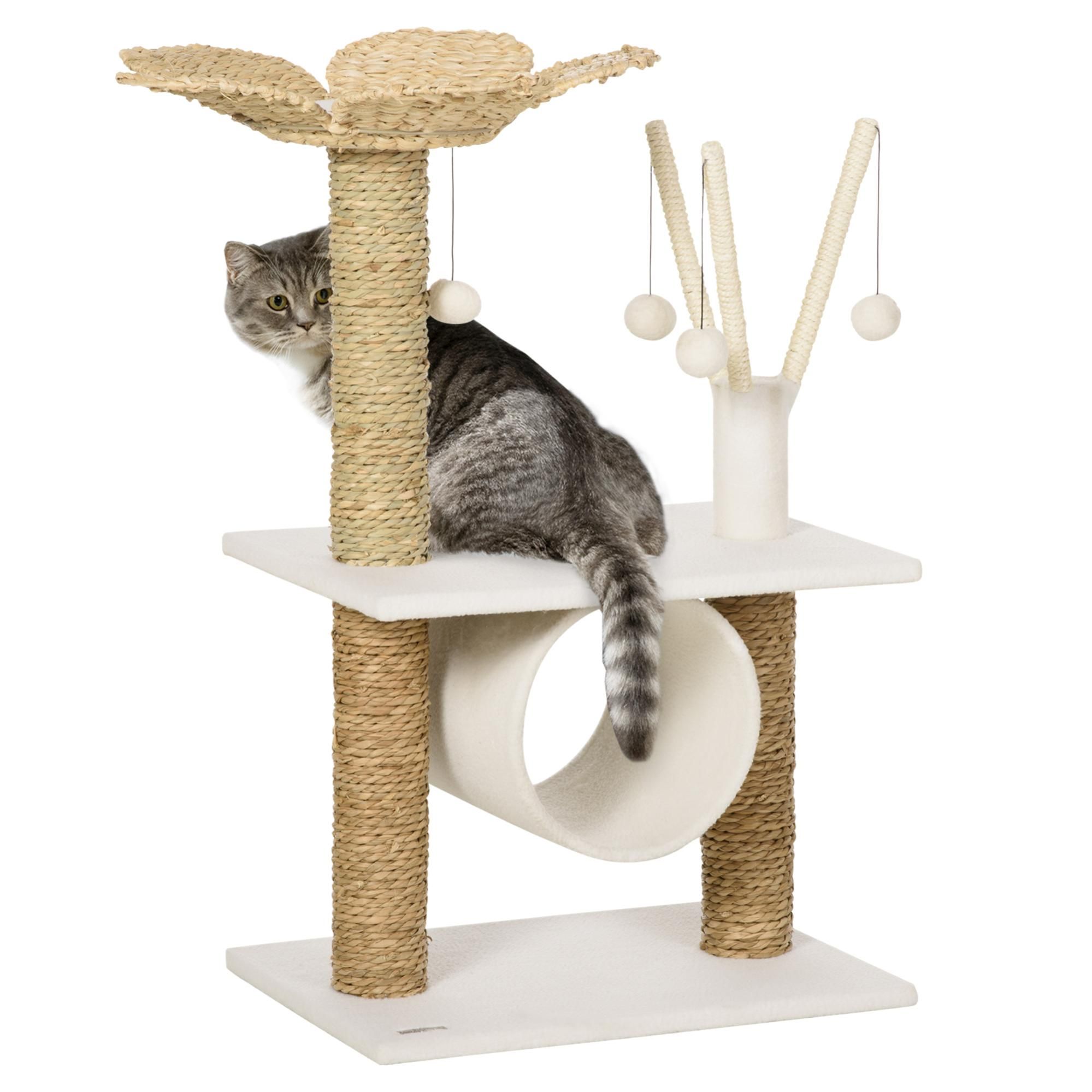 rbol rascador para gatos con cama postes PawHut 56x40x91 cm
