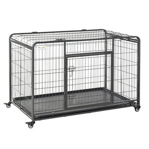 Jaula de metal para perros con ruedas bandeja PawHut 92x62x75 cm  negro_D02-020