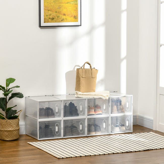 Cajas de zapatos de plástico de 8 cubos HOMCOM 28x36x21cm transparente