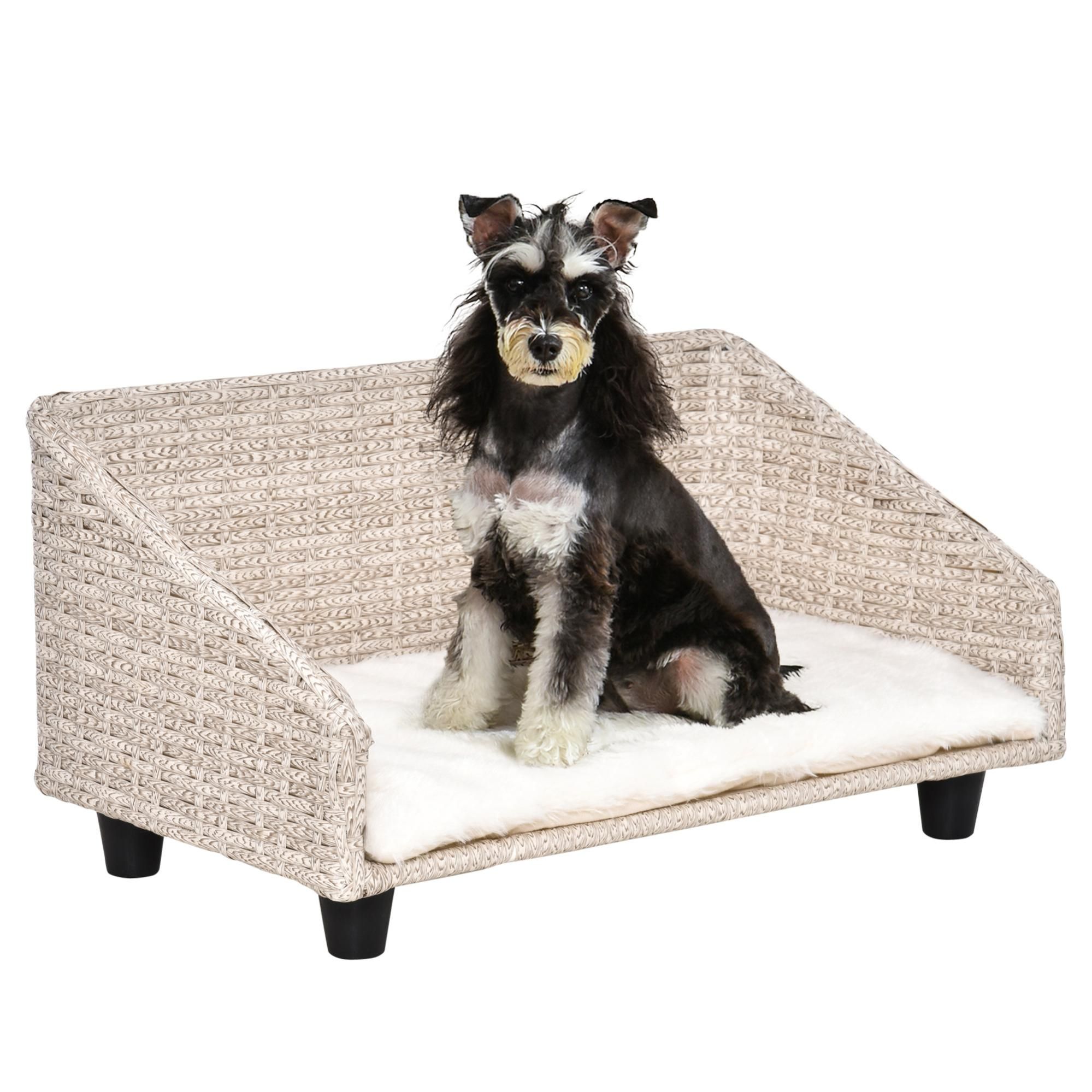 Sof cama de mimbre para mascotas Pawhut gris 70 5x40x37 5 cm