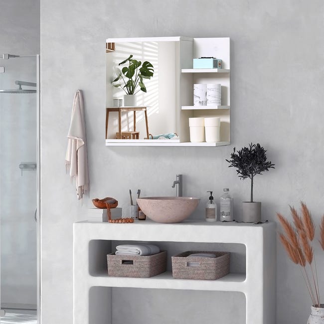 Armario de baño con espejo montado pared kleankin 60x18x50 cm