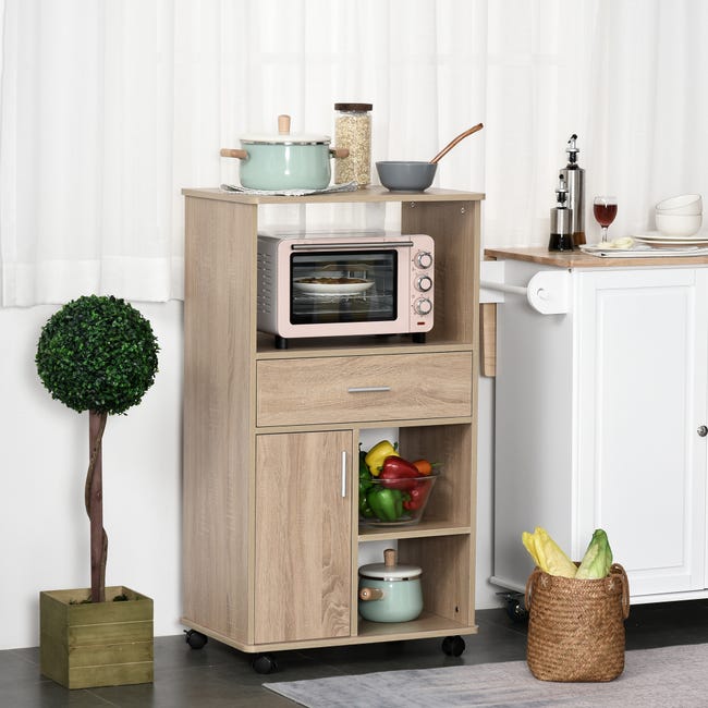 Mueble de cocina para microondas 4 estantes, color roble/negro