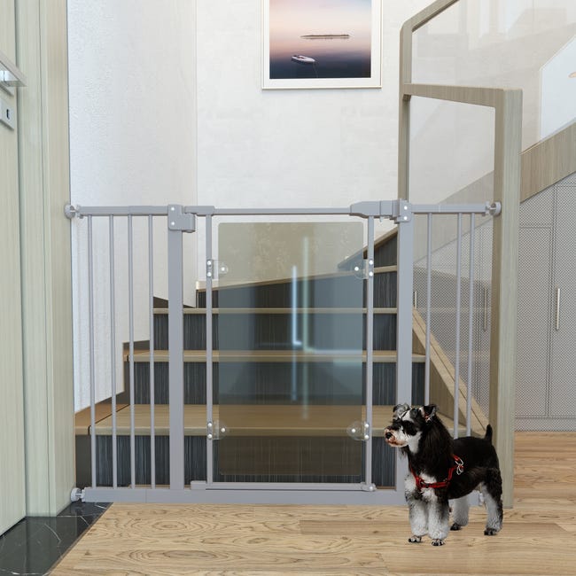 Barrera seguridad perros para escaleras PawHut 74-105x76,2 cm gris