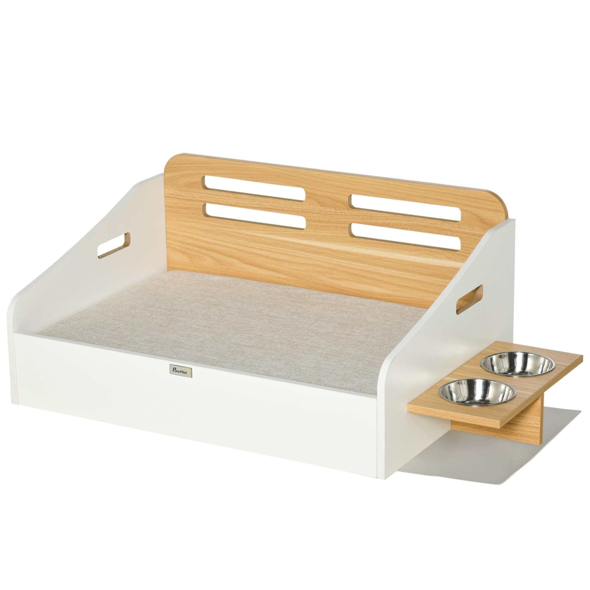 Cama para perro de madera con comedero y 2 cuencos 100x56x39 cm