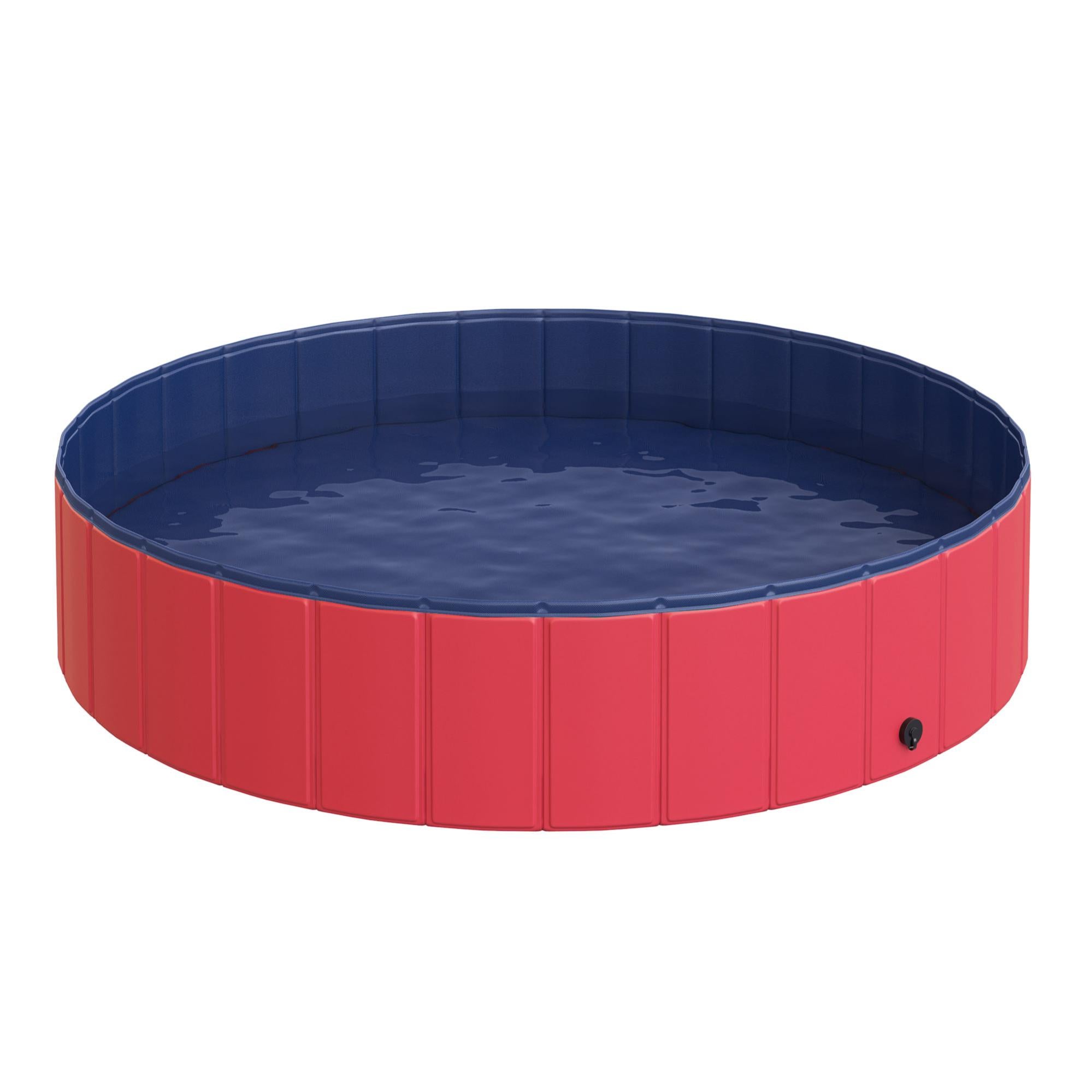 Piscina Para Mascotas Pawhut Rojo Ø140X30 Cm Pvc Madera