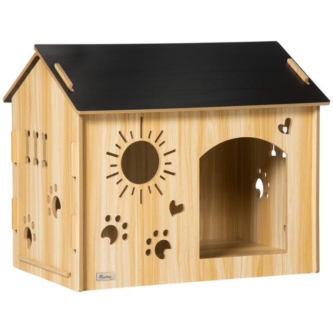 Desconocido tonto anfitriona Caseta de madera para perros interior PawHut 69x50x58,5 cm roble | Leroy  Merlin