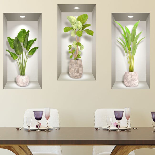 Stickers muraux 3D, Sticker Mural Autocollant effet 3D bananiers - Stickers  adhésifs 3D Chambre Salon Trompe l'oeil - 60x90cm
