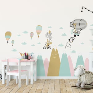 Vinilo niño escandinavo de montaña animales de viaje - adhesivo de pared -  revestimiento sticker mural decorativo - 60x90cm