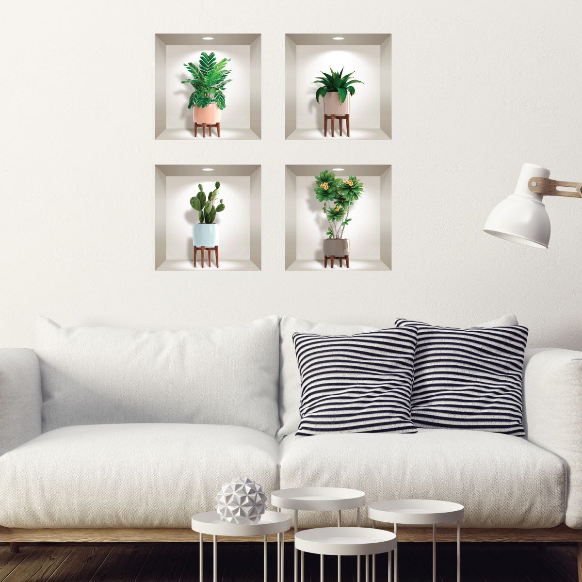 Adesivo effetto 3D piante e vasi scandinavi - Sticker adesivo - adesivi  murali - 60x60cm