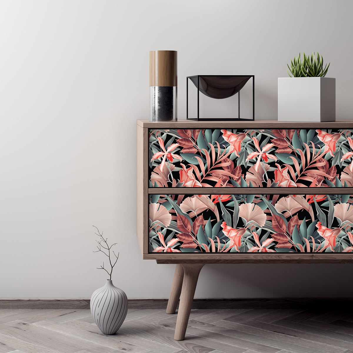 Vinilo muebles escandinavos diseño de madera negro - adhesivo de pared -  revestimiento sticker mural decorativo - 60x90cm