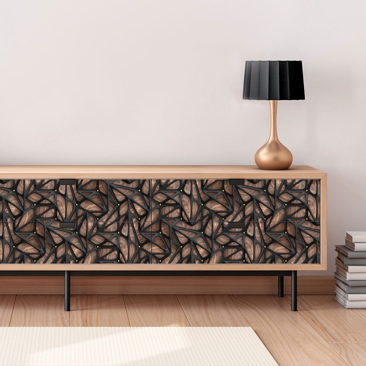 Vinilo muebles escandinavos diseño de madera negro - adhesivo de pared -  revestimiento sticker mural decorativo - 40x60cm