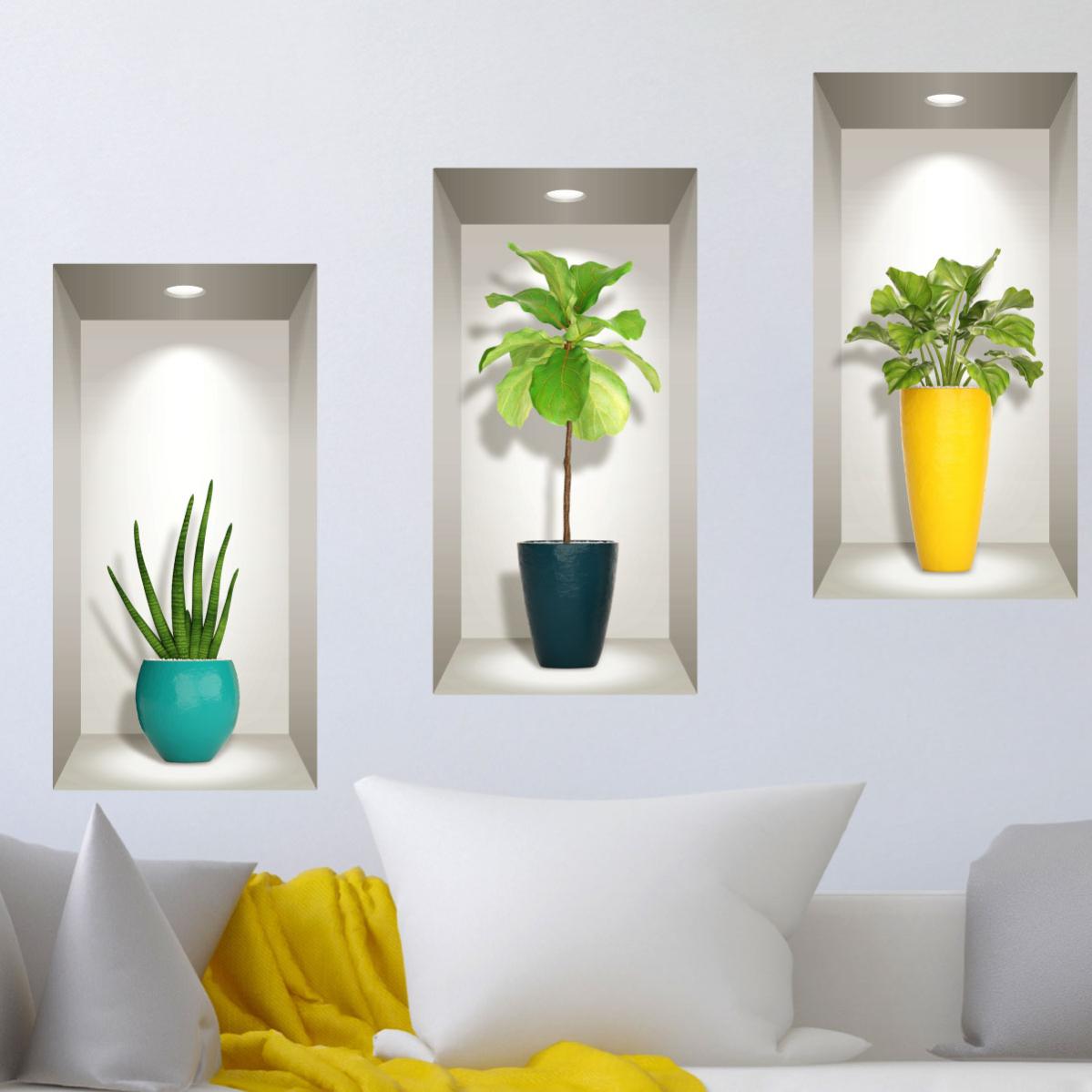 Adesivi Murali 2 Set – Canne Rosa E Piante In Vaso – Decorazione Parete 108x50cm Per Camera Letto, Soggiorno, Asilo Nido - 2