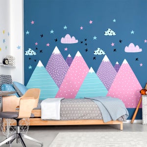 Stickers muraux enfants - Décoration chambre bébé - Autocollant Sticker  mural géant enfant montagnes scandinaves AMAKA - 50x75cm