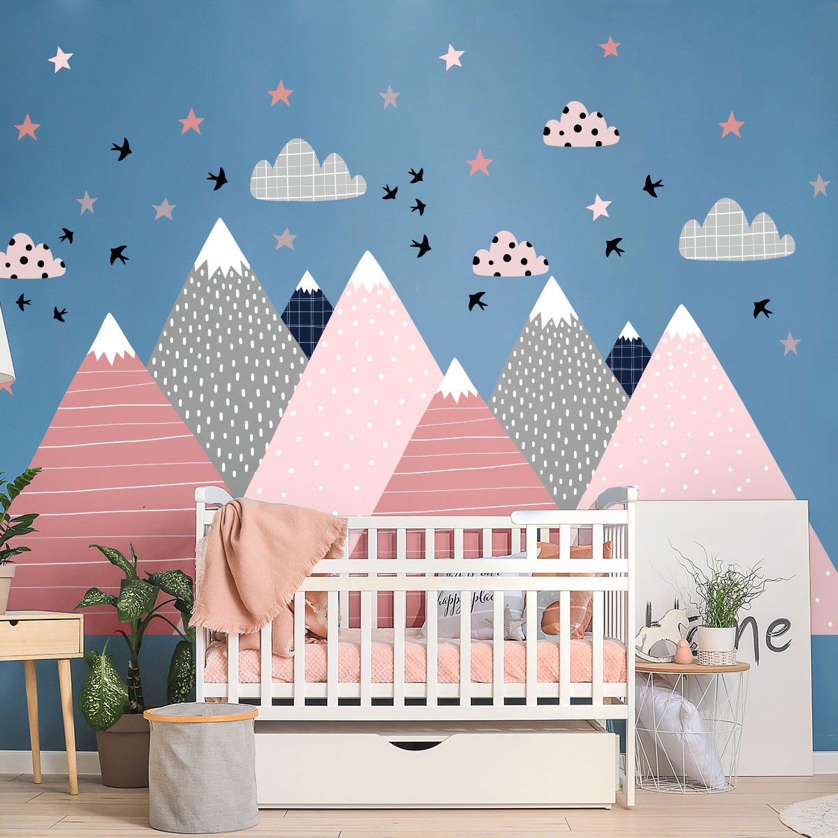 Stickers muraux enfants - Décoration chambre bébé - Autocollant Sticker  mural géant enfant montagnes scandinaves VIKA - 40x60cm