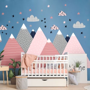 Stickers muraux enfants - Décoration chambre bébé - Autocollant Sticker  mural géant enfant montagnes scandinaves VIKA - 80x120cm