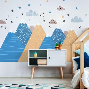 Stickers muraux enfants - Décoration chambre bébé - Autocollant Sticker  mural géant enfant montagnes scandinaves VEROKA - 40x65cm