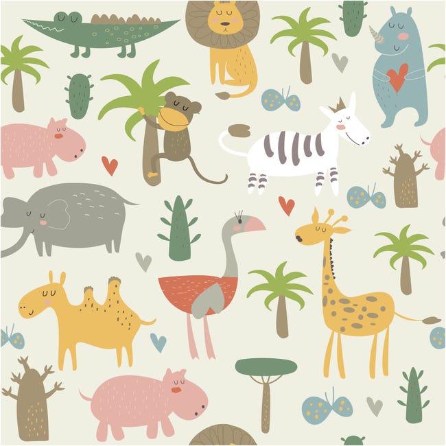 Vinilo papel tapiz de niños animales del bosque encantado - adhesivo de  pared - revestimiento sticker mural decorativo - 60x60cm