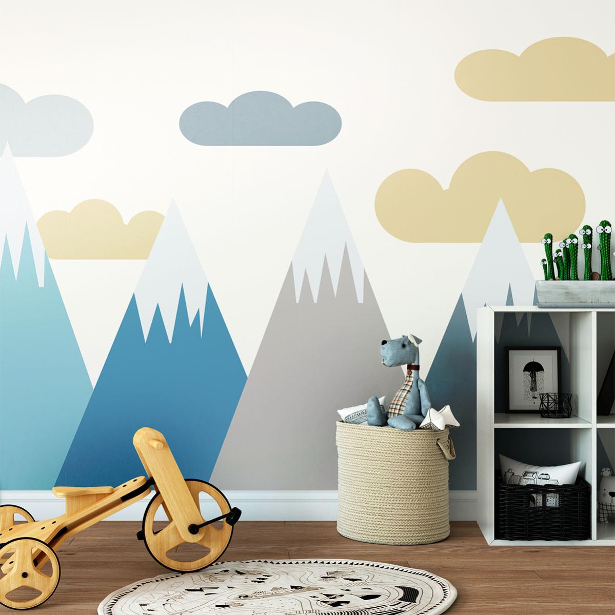 Stickers Muraux Enfants - Décoration Chambre Bébé - Autocollant Sticker Mural Géant Enfant Montagnes Scandinaves ALASKA - 40x60cm