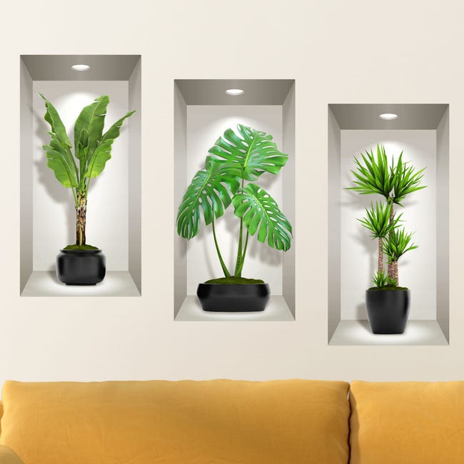 Stickers effet 3D longues plantes vertes d'intérieur 60 x 90 cm