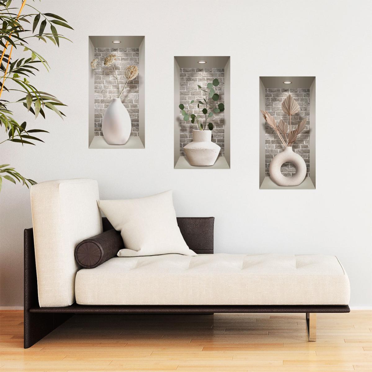 1art1 Adesivo Murale Decorativo Fiori In Vasi Colorati - Dimensioni 125x45 Cm - 2