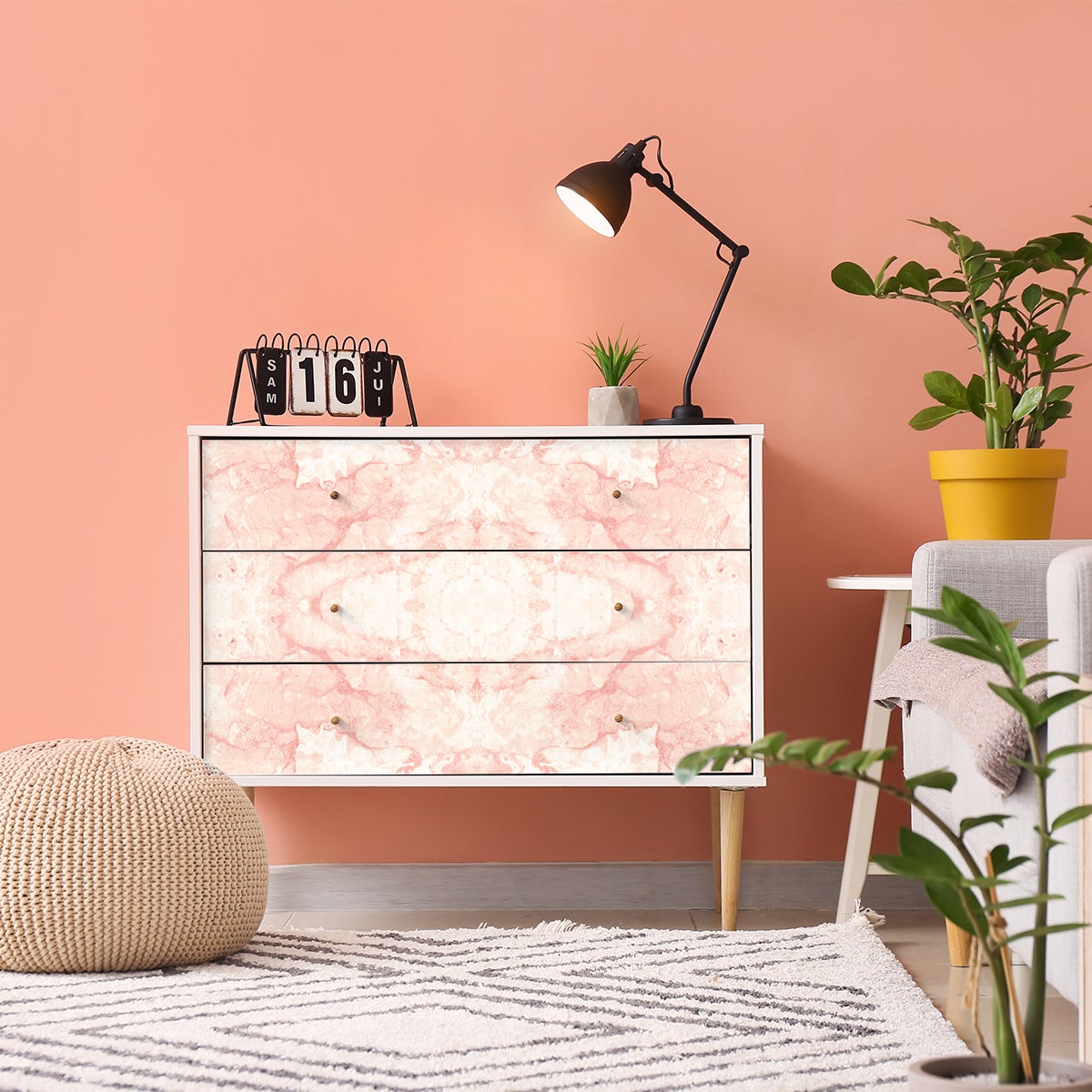 Vinilo mármol para muebles Rosa y blanco - adhesivo de pared -  revestimiento sticker mural decorativo - 40x60cm