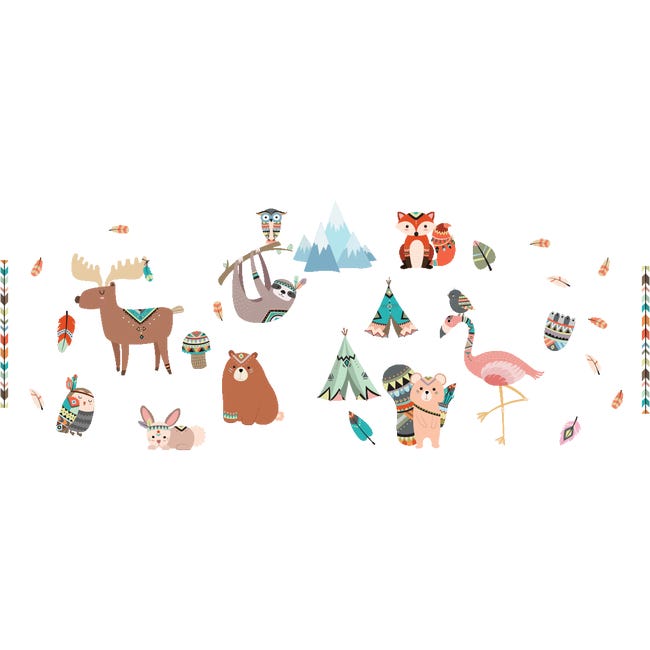 Adesivi animali di montagna e piume indiane - Sticker adesivo - adesivi  murali - 70x105cm