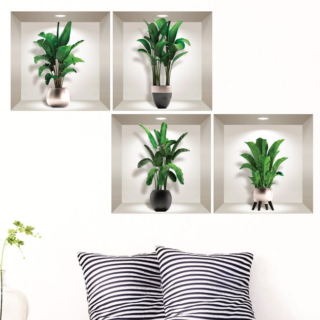 Stickers 3D plantes feuilles de palmiers exotiques 60 x 60 cm