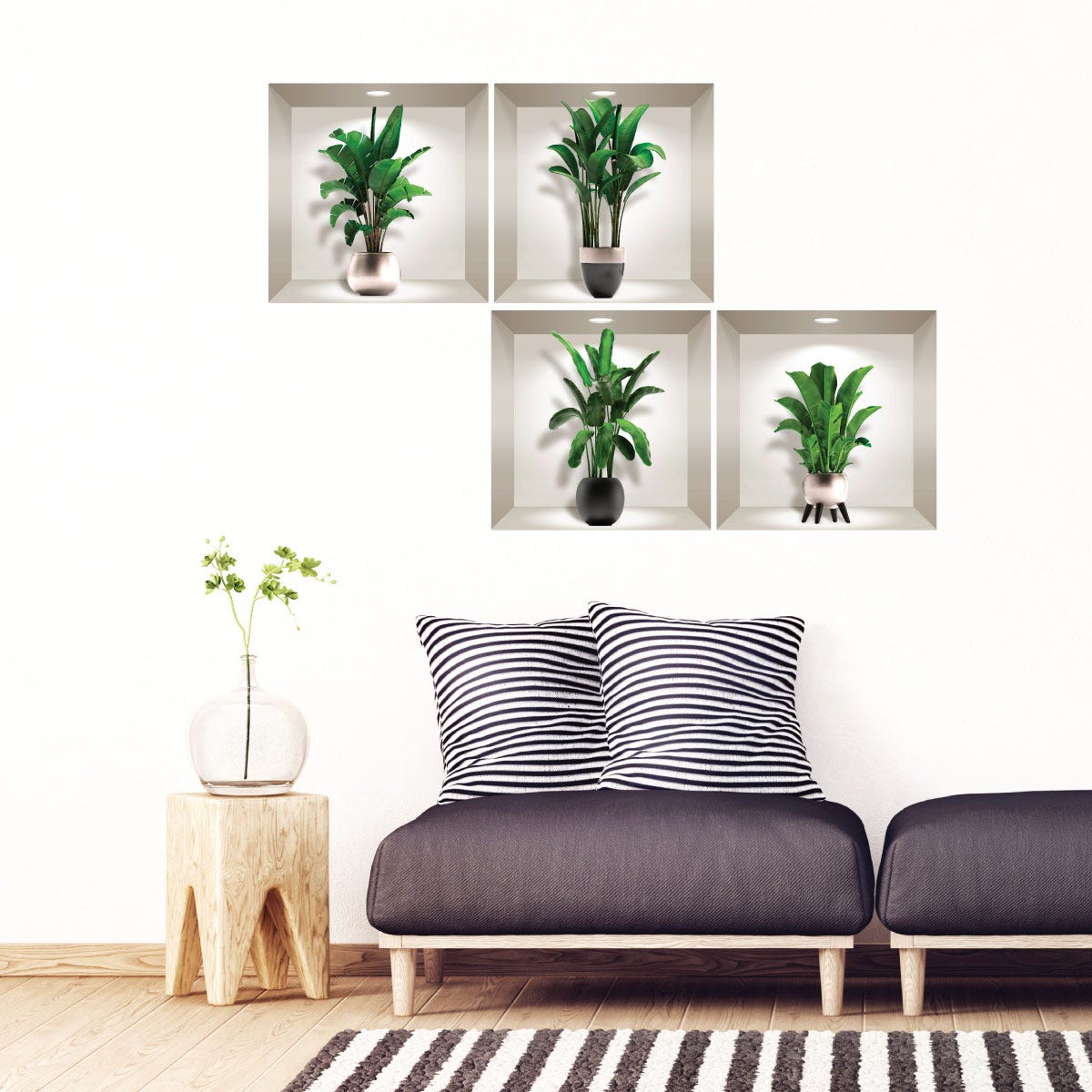 Stickers 3D plantes feuilles de palmiers exotiques 60 x 60 cm