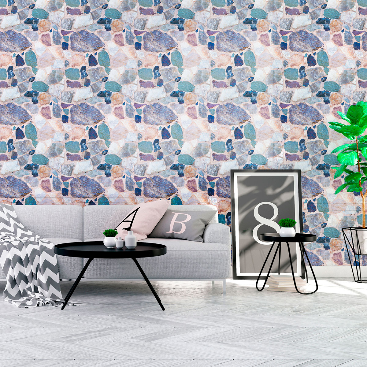 Vinilos piedras de rodas - adhesivo de pared - revestimiento sticker mural decorativo - 40x40cm