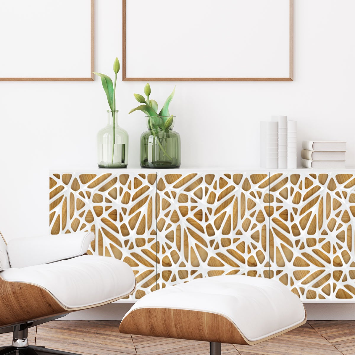 Vinilo muebles escandinavos madera de diseño blanco - adhesivo de pared -  revestimiento sticker mural decorativo - 60x90cm