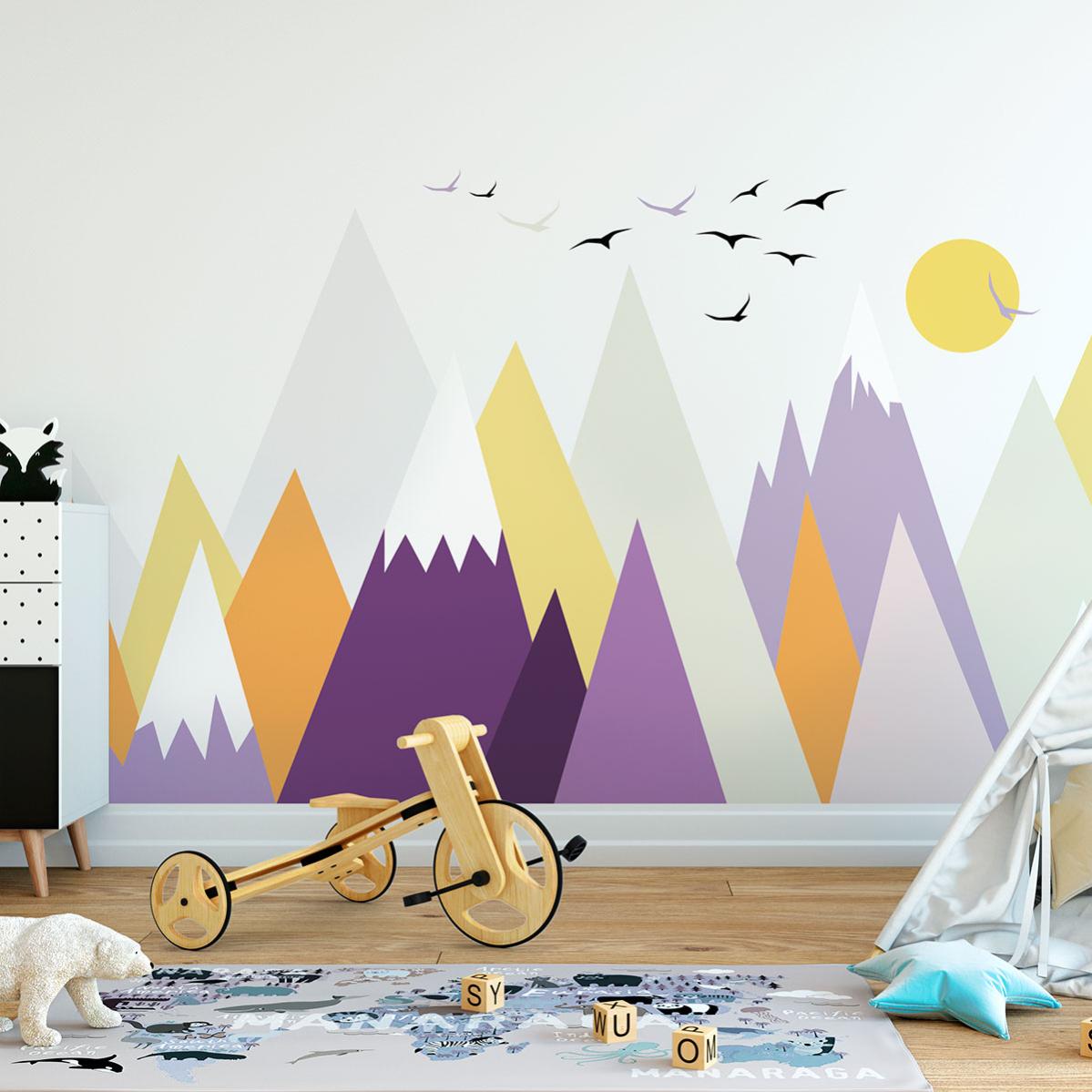 Autocollant mural - Collines, avions, montgolfières et train