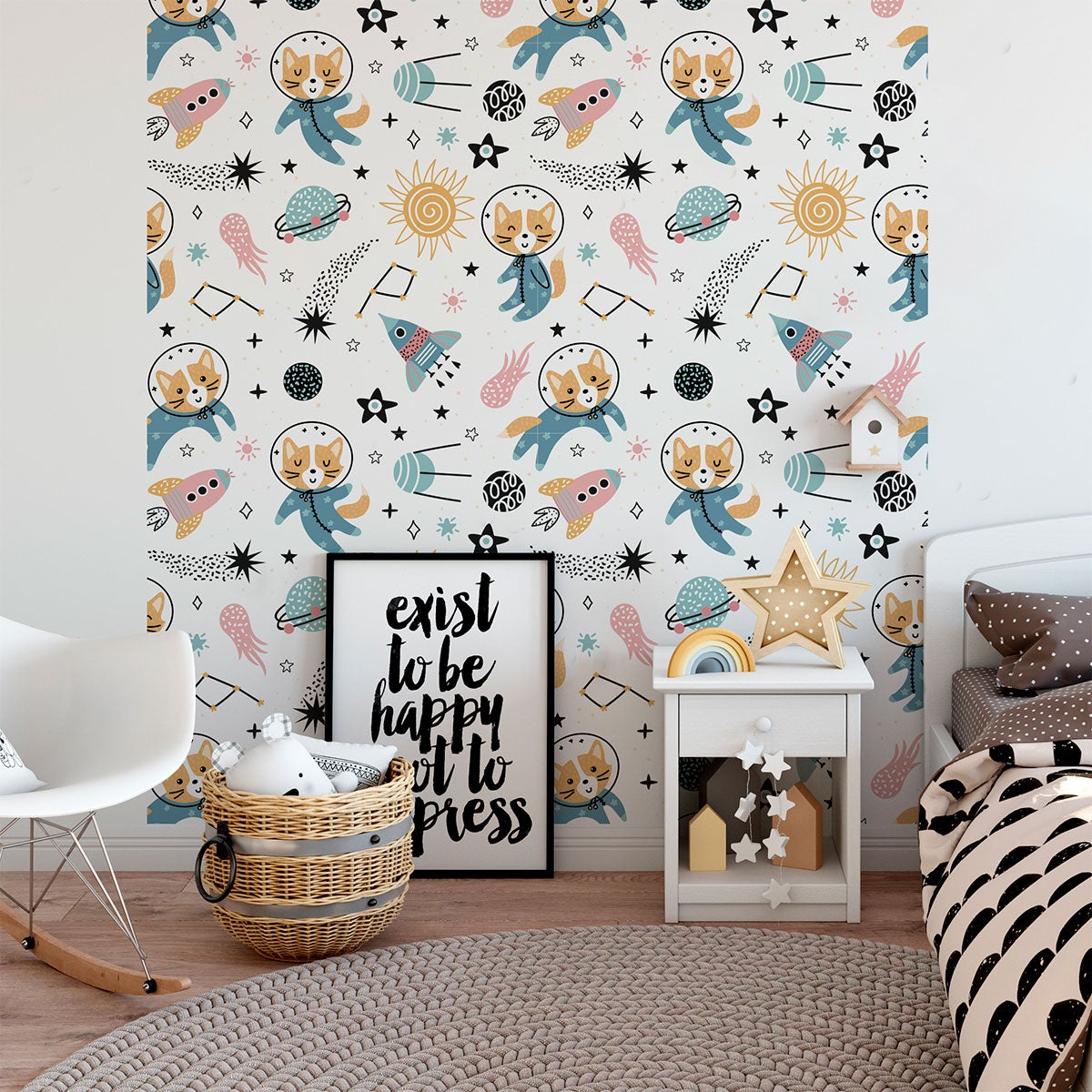 Vinilo papel tapiz de niños los animales del espacio - adhesivo de pared -  revestimiento sticker mural decorativo - 50x50cm