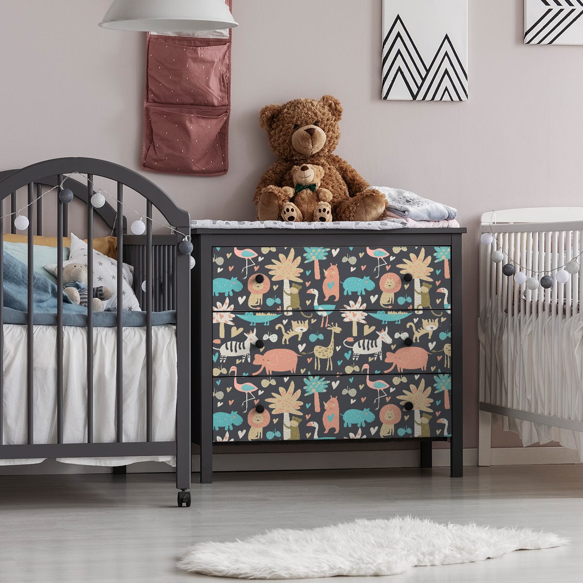 Adesivo per mobili per bambini con animali della giungla felici - Sticker  adesivo - adesivi murali - 40x60cm